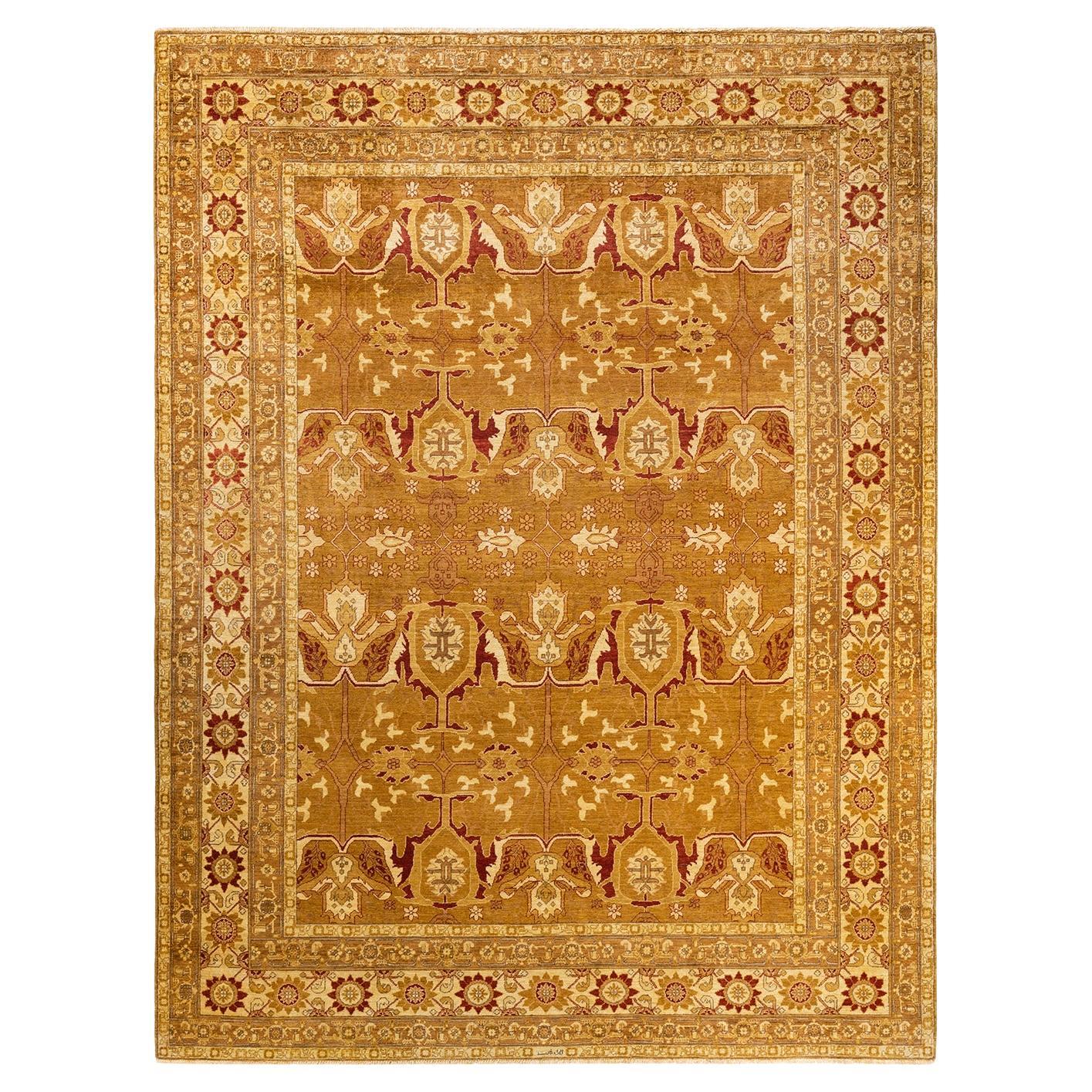 One-of-a-Kind Hand Made Contemporary Eclectic Yellow Area Rug For Sale
