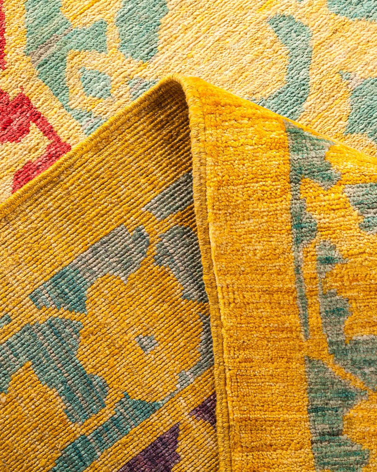 Pakistani One-Of-A-Kind Hand Made Contemporary Eclectic Yellow Area Rug For Sale