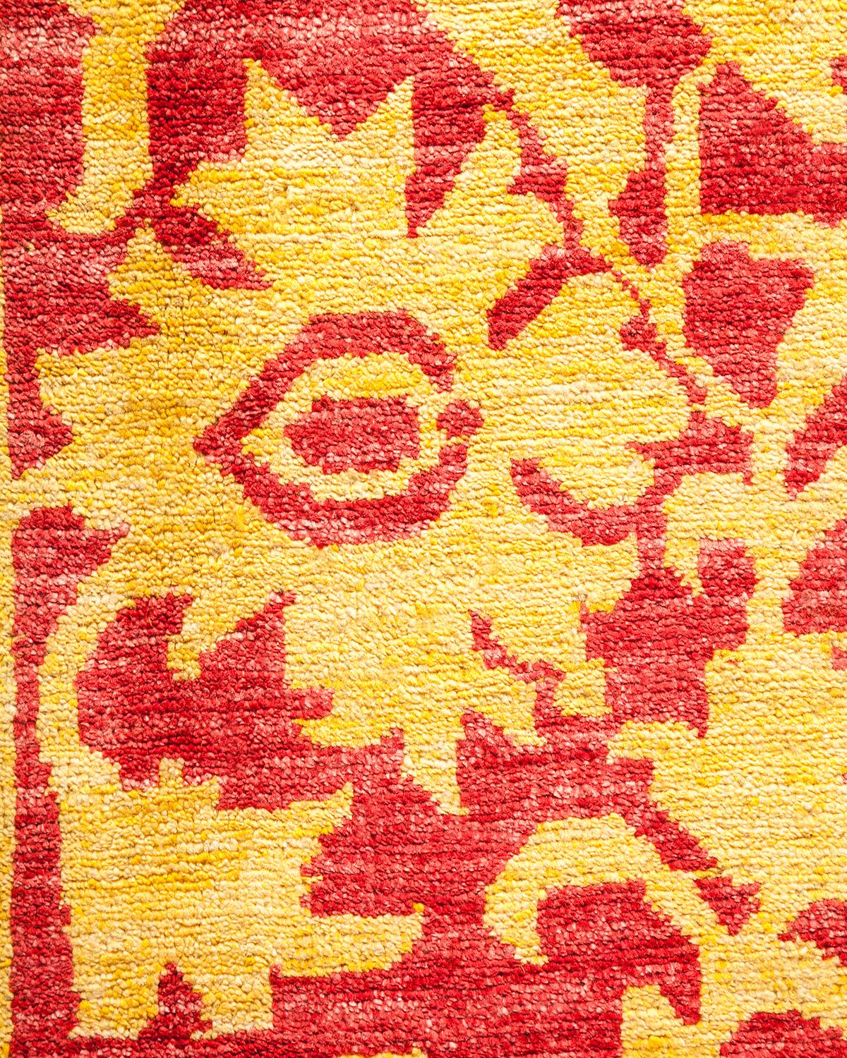 Wool One-Of-A-Kind Hand Made Contemporary Eclectic Yellow Area Rug For Sale