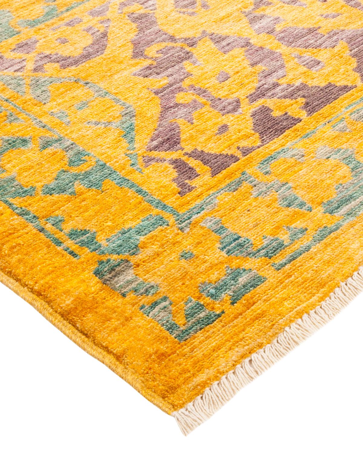 One-Of-A-Kind Hand Made Contemporary Eclectic Yellow Area Rug For Sale 1