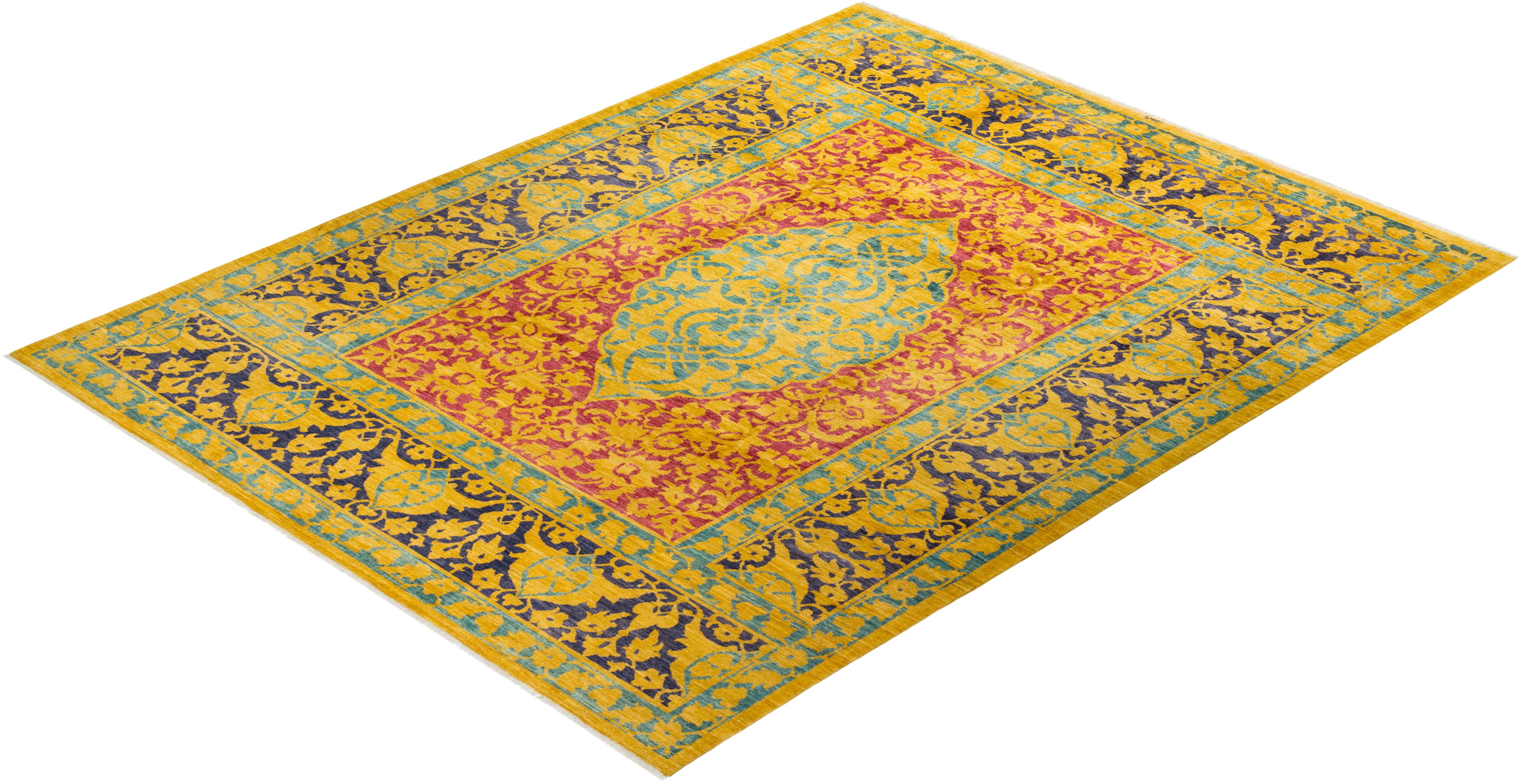 Other One-Of-A-Kind Hand Made Contemporary Eclectic Yellow Area Rug For Sale
