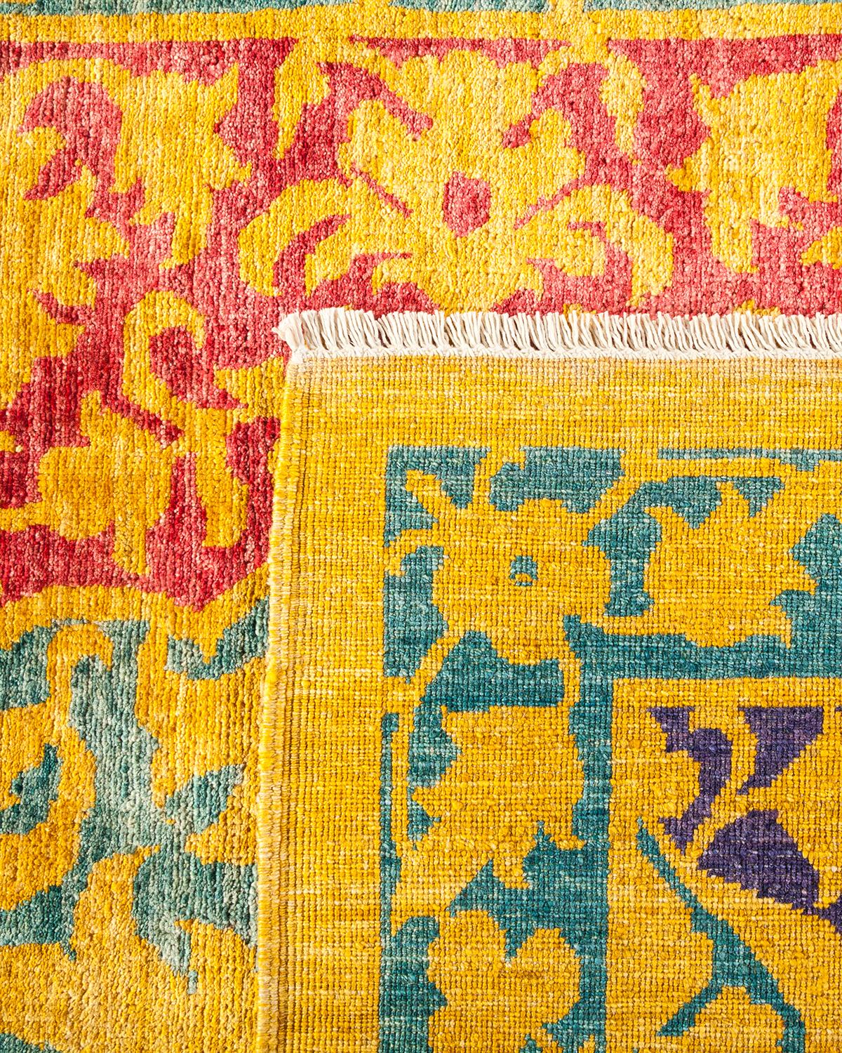One-Of-A-Kind Hand Made Contemporary Eclectic Yellow Area Rug In New Condition For Sale In Norwalk, CT