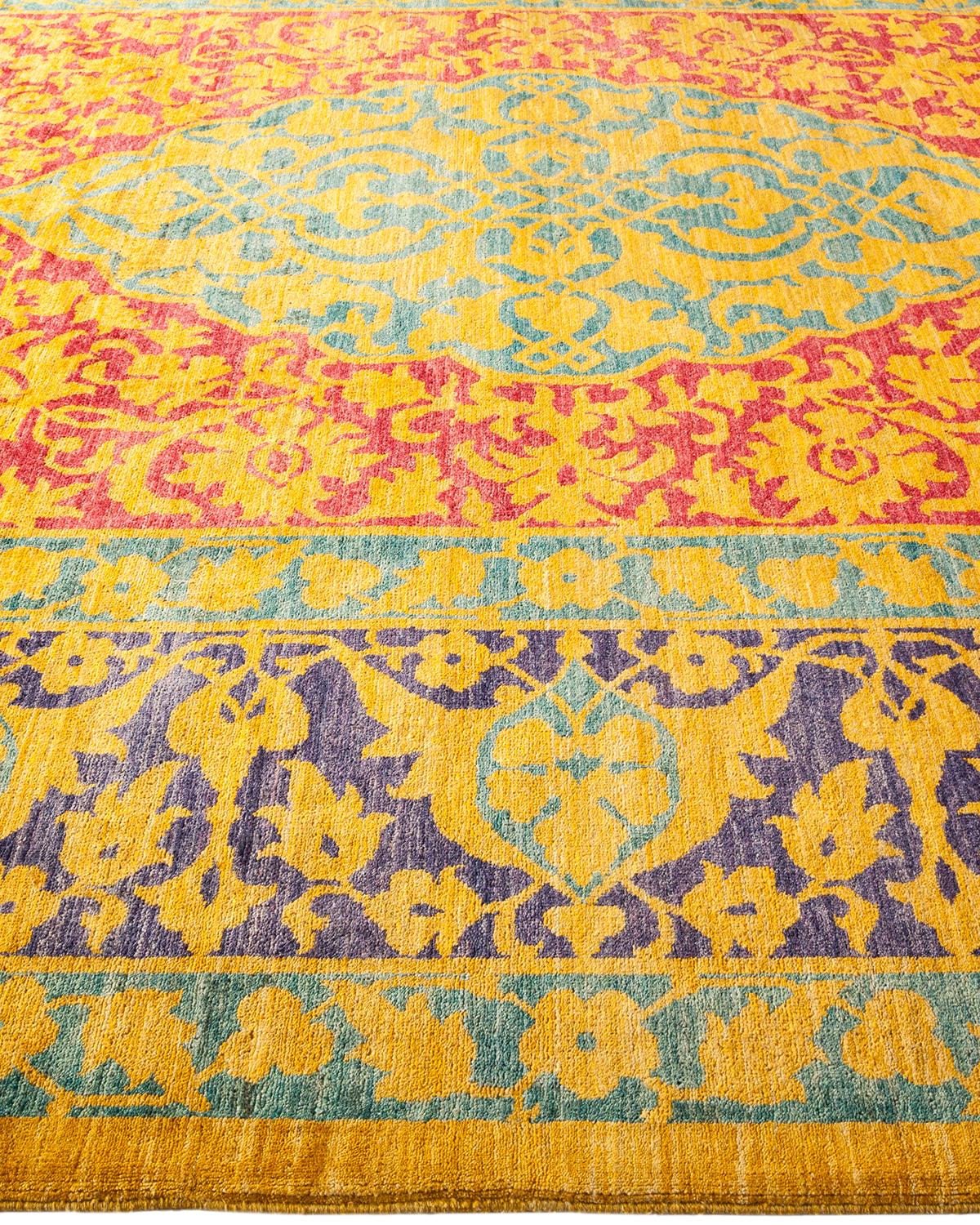 XXIe siècle et contemporain Tapis jaune contemporain éclectique fait à la main, unique en son genre en vente