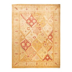 Tapis jaune contemporain éclectique fait à la main, unique en son genre
