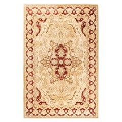 Tapis jaune contemporain éclectique fait à la main, unique en son genre