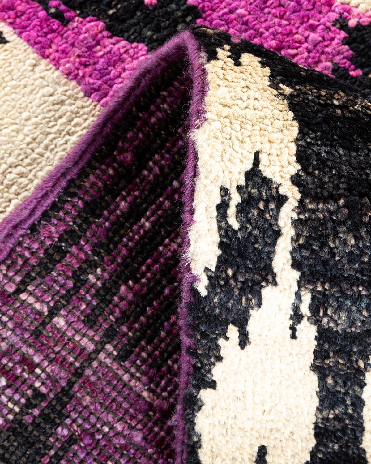 Pakistani One-of-a-Kind Hand Made Contemporary Modern Purple Area Rug For Sale