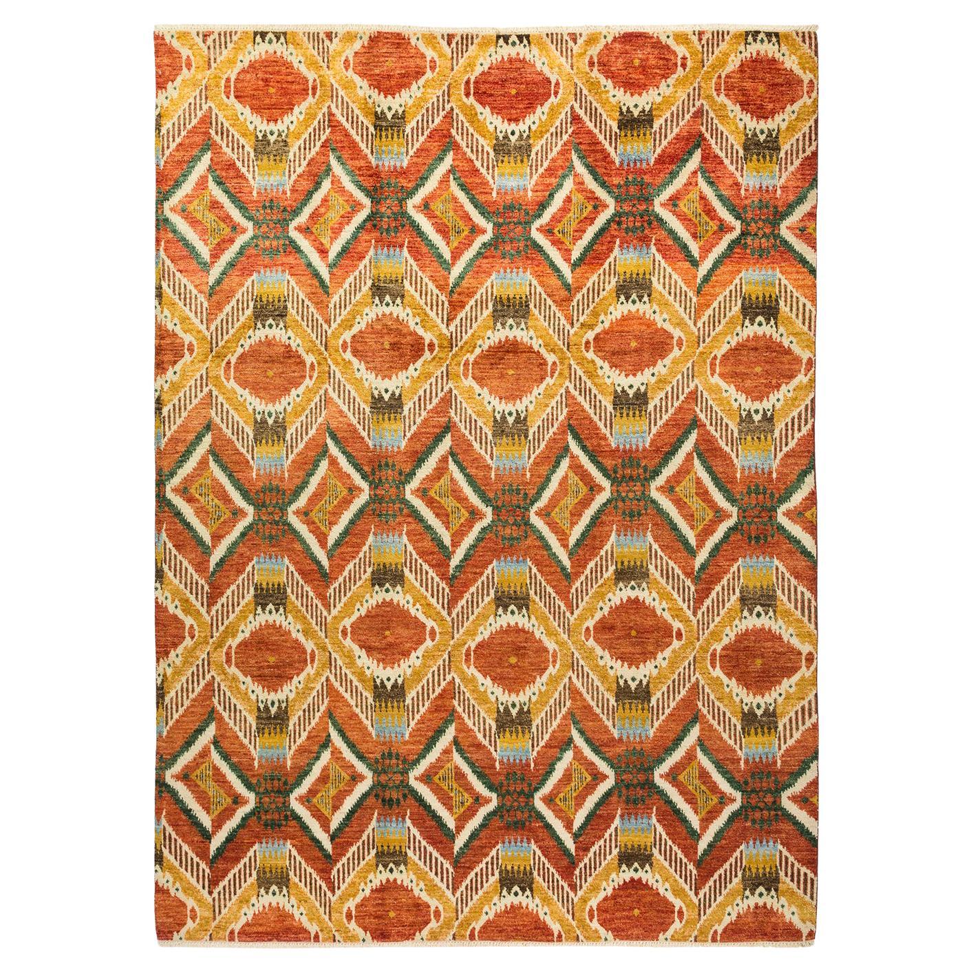Modern Contemporary Area Rug in Red, Handmade of 100% Silk, 
