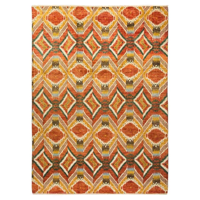 Modern Contemporary Area Rug in Red, Handmade of 100% Silk,