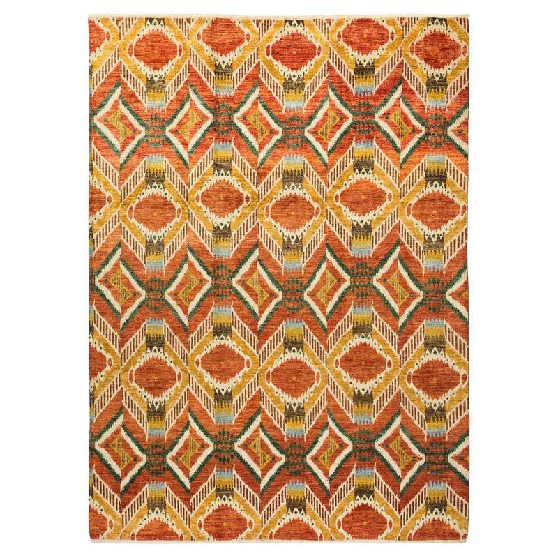 Modern Contemporary Area Rug in Red, Handmade of 100% Silk,