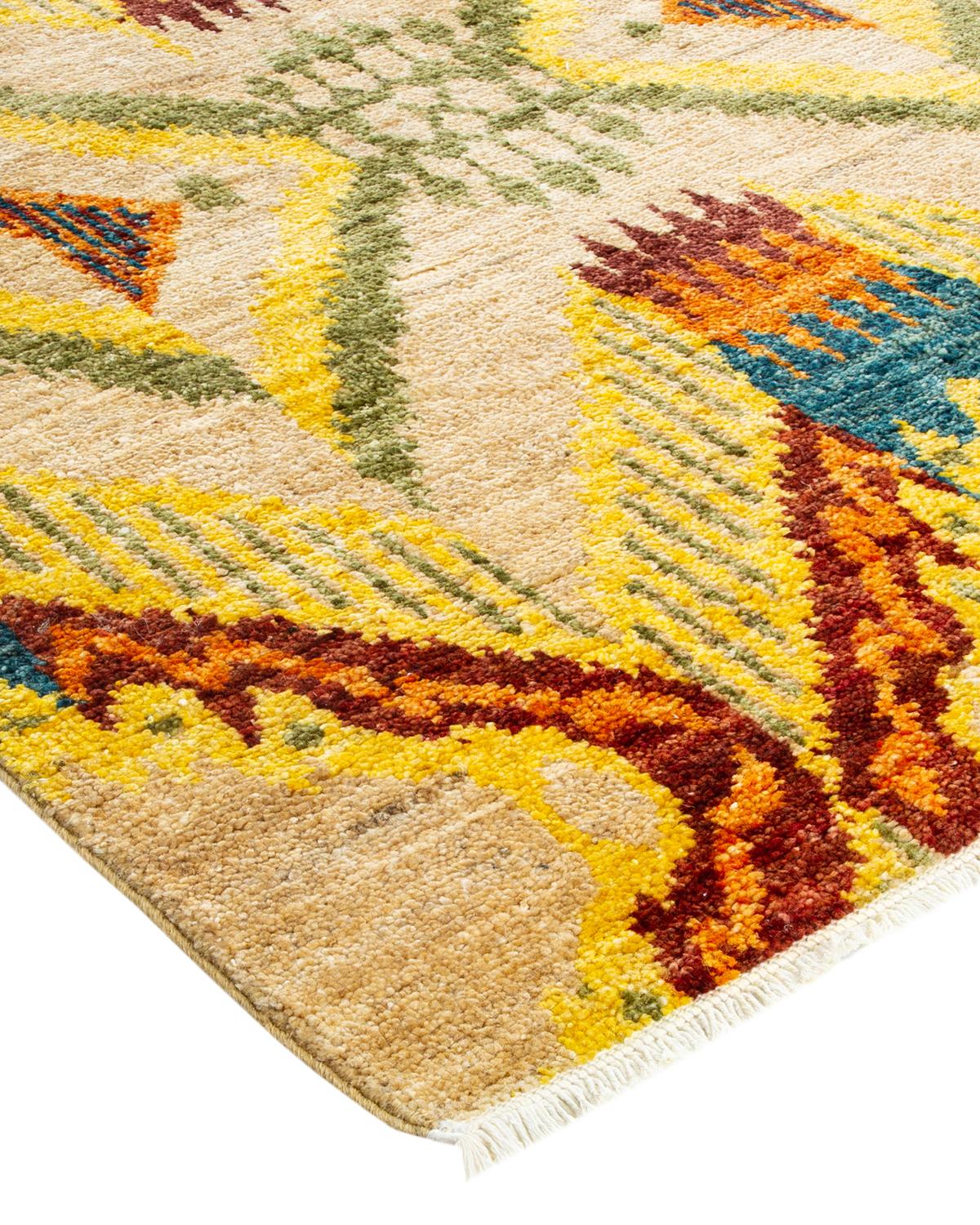 XXIe siècle et contemporain Tapis jaune moderne contemporain fait à la main unique en son genre en vente