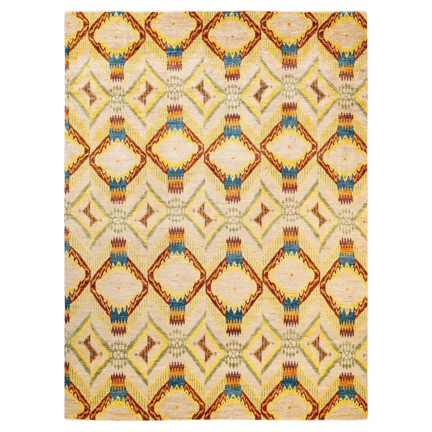 One-Of-A-Kind Hand Made Contemporary Modern Yellow Area Rug