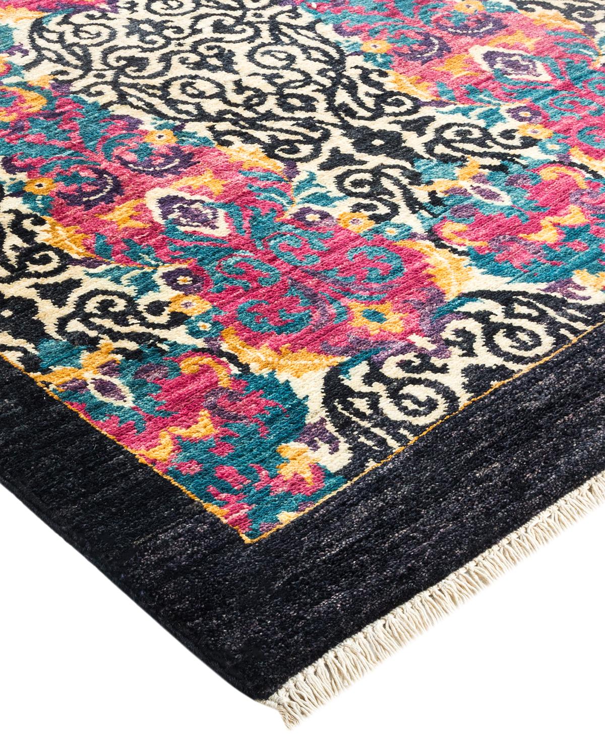 One-of-a-Kind Hand Made Contemporary Suzani Black Area Rug 1