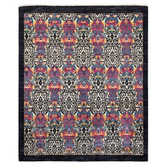 One-of-a-Kind Hand Made Contemporary Suzani Black Area Rug