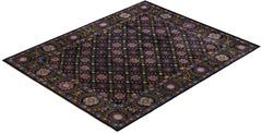 One-Of-A-Kind Hand Made Contemporary Suzani Black Area Rug