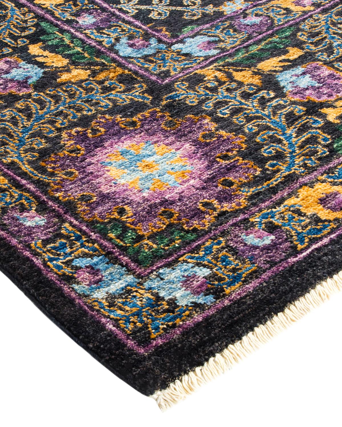 One-Of-A-Kind Hand Made Contemporary Suzani Black Area Rug For Sale 1