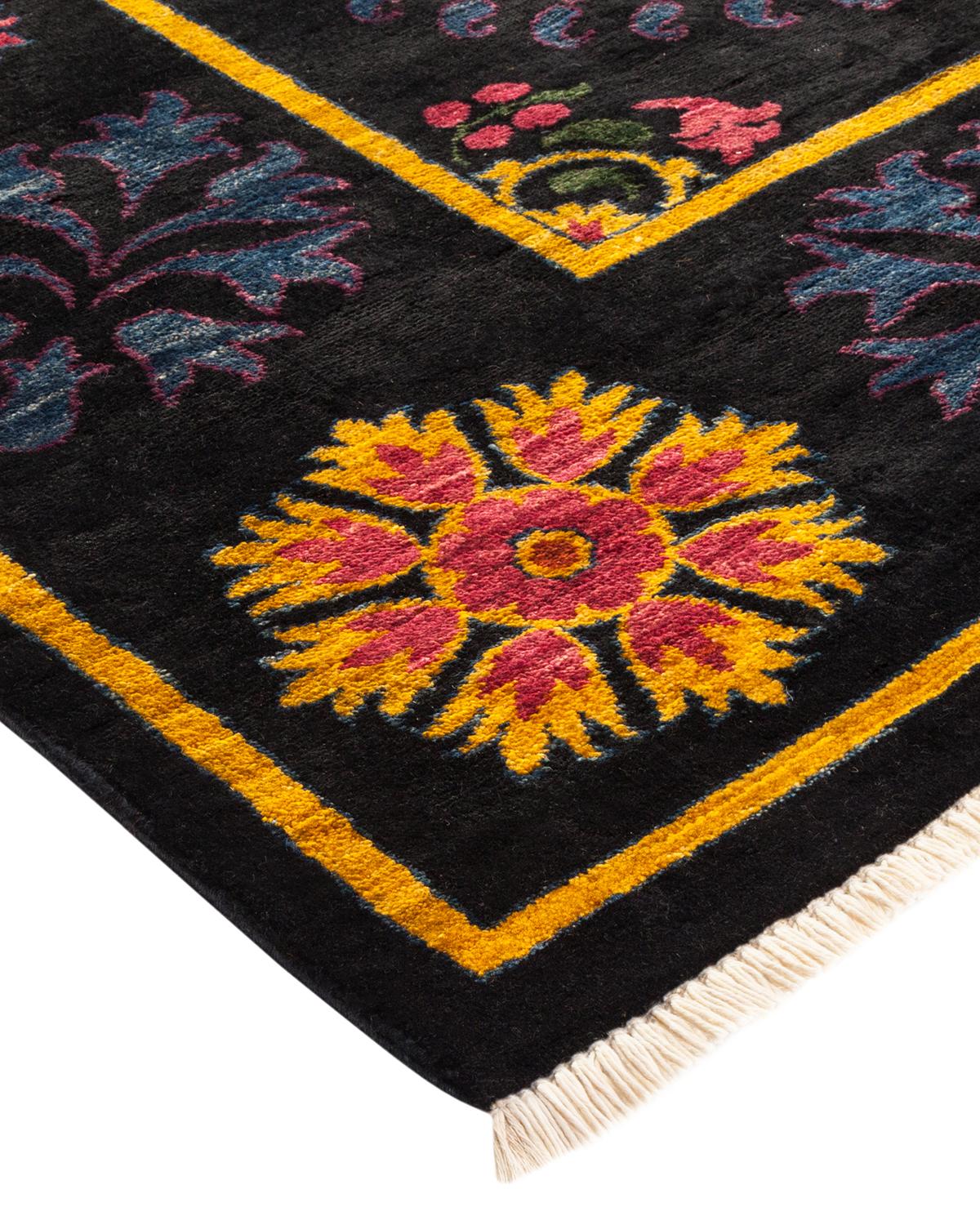 One-of-a-kind Hand Made Contemporary Suzani Black Area Rug For Sale 1