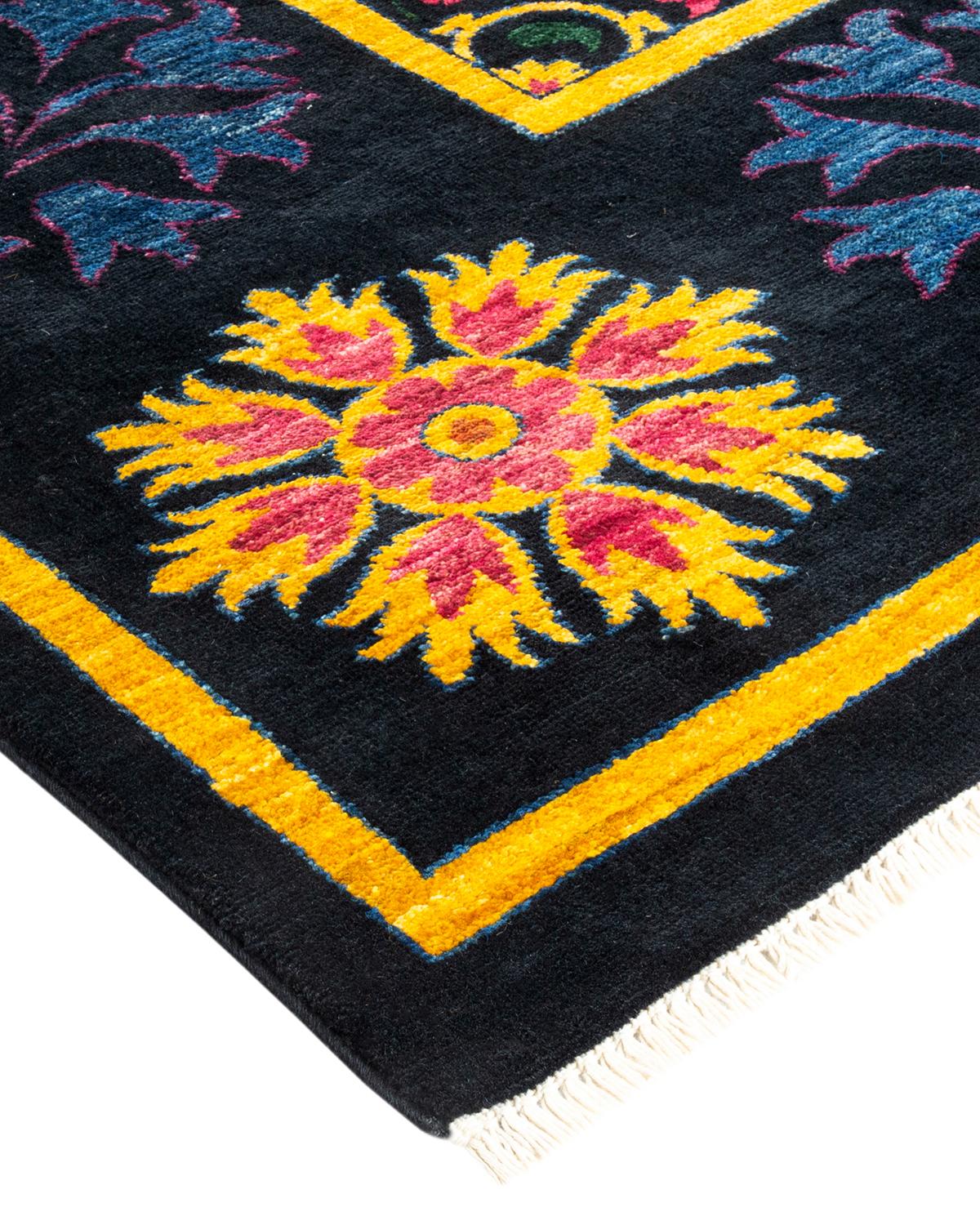 One-Of-A-Kind Hand Made Contemporary Suzani Black Area Rug For Sale 2