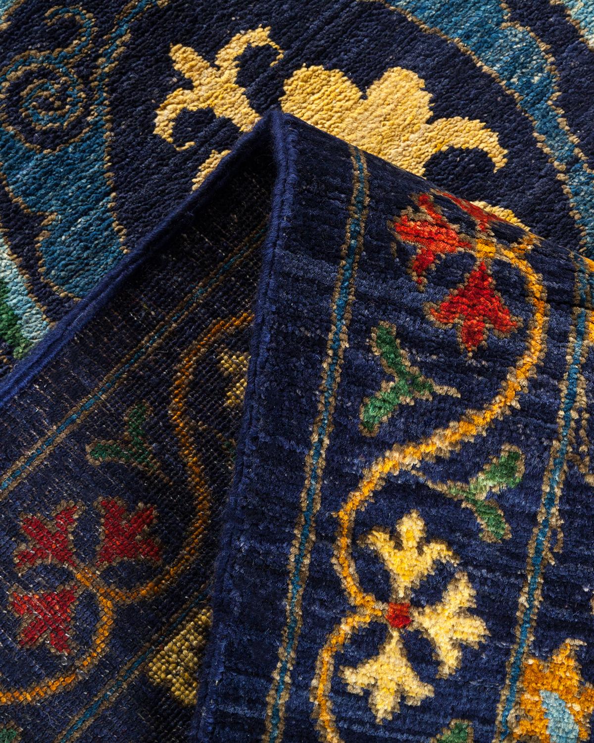 Pakistani One-of-a-kind Hand Made Contemporary Suzani Blue Area Rug For Sale