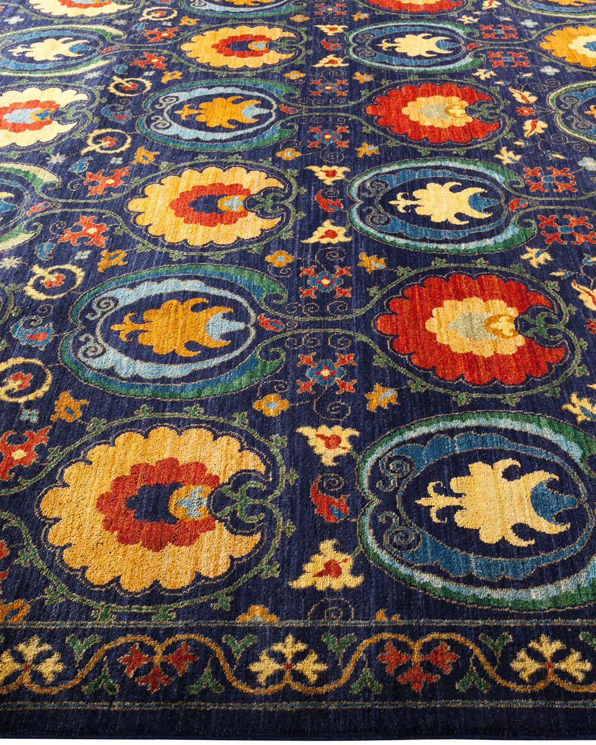 One-of-a-kind Hand Made Contemporary Suzani Blue Area Rug In New Condition For Sale In Norwalk, CT