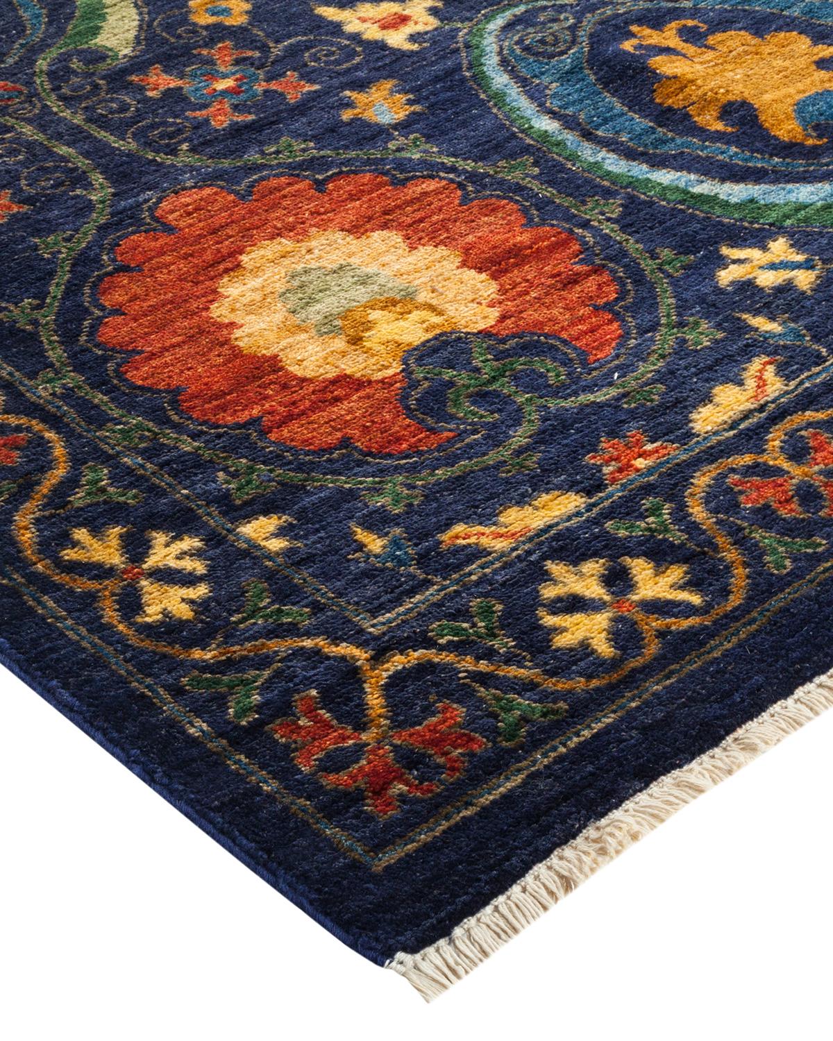 One-of-a-kind Hand Made Contemporary Suzani Blue Area Rug For Sale 1