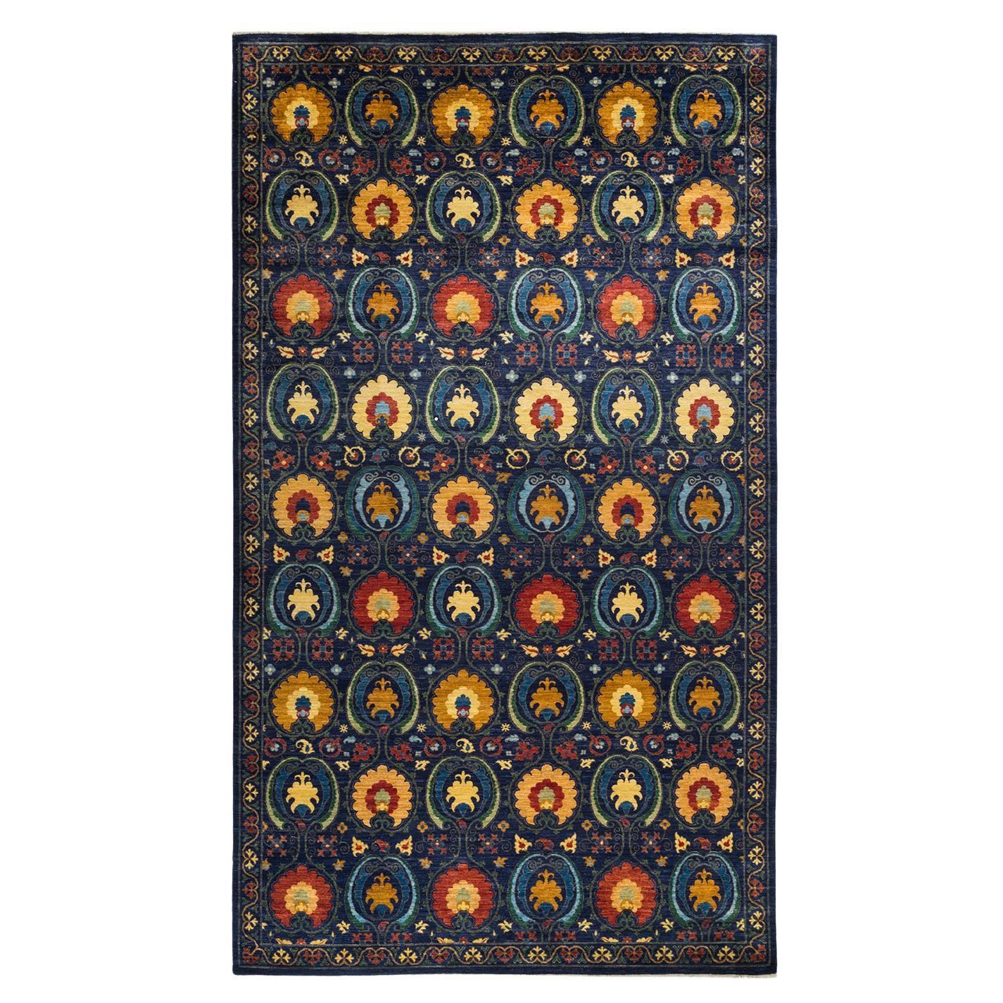 One-of-a-kind Hand Made Contemporary Suzani Blue Area Rug For Sale