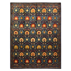One-Of-A-Kind Hand Made Contemporary Suzani Blue Area Rug 9' 10" x 13' 1"