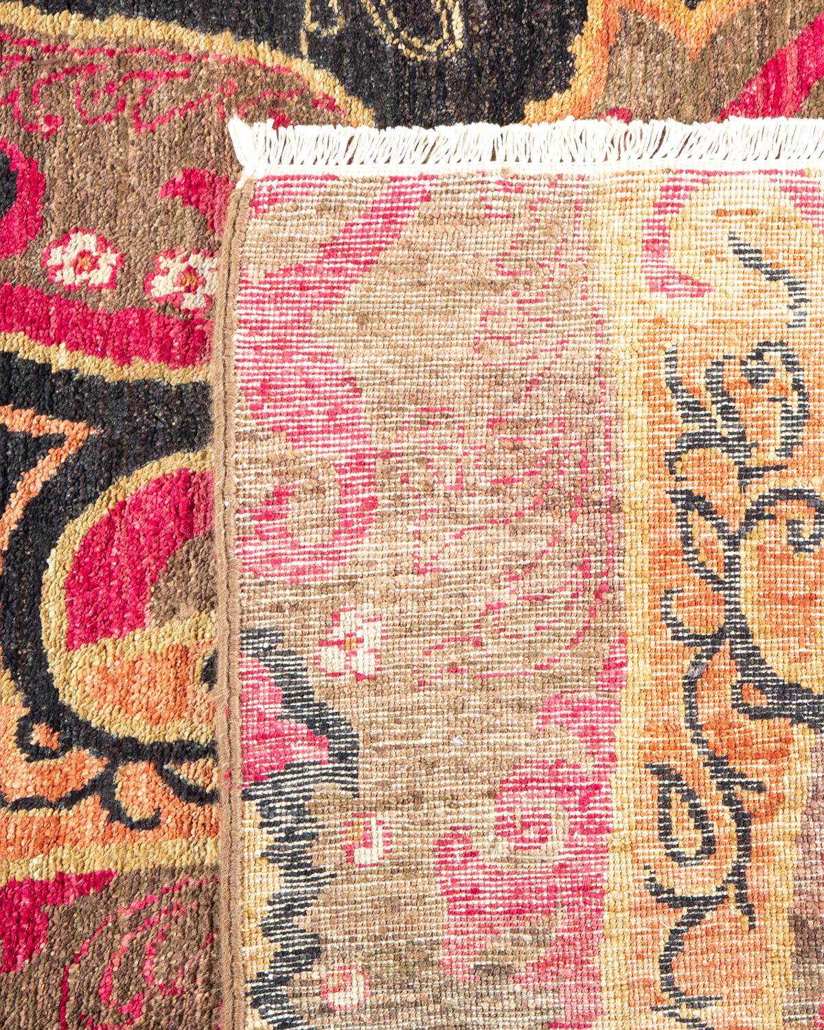 Hand-Knotted One-Of-A-Kind Hand Made Contemporary Suzani Brown Area Rug For Sale