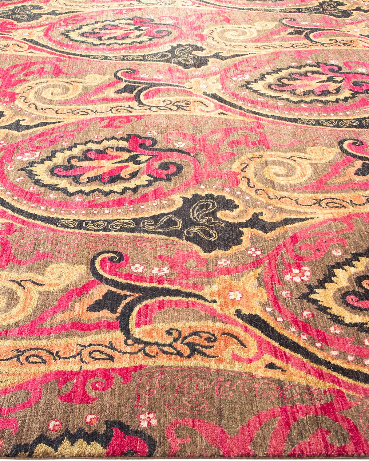 One-Of-A-Kind Hand Made Contemporary Suzani Brown Area Rug In New Condition For Sale In Norwalk, CT