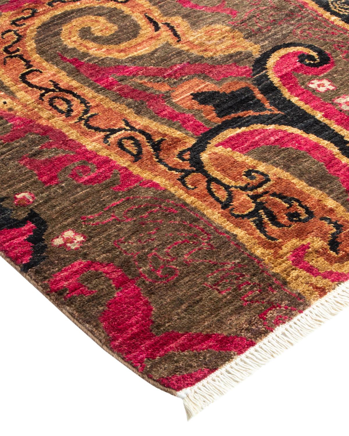 One-Of-A-Kind Hand Made Contemporary Suzani Brown Area Rug For Sale 1