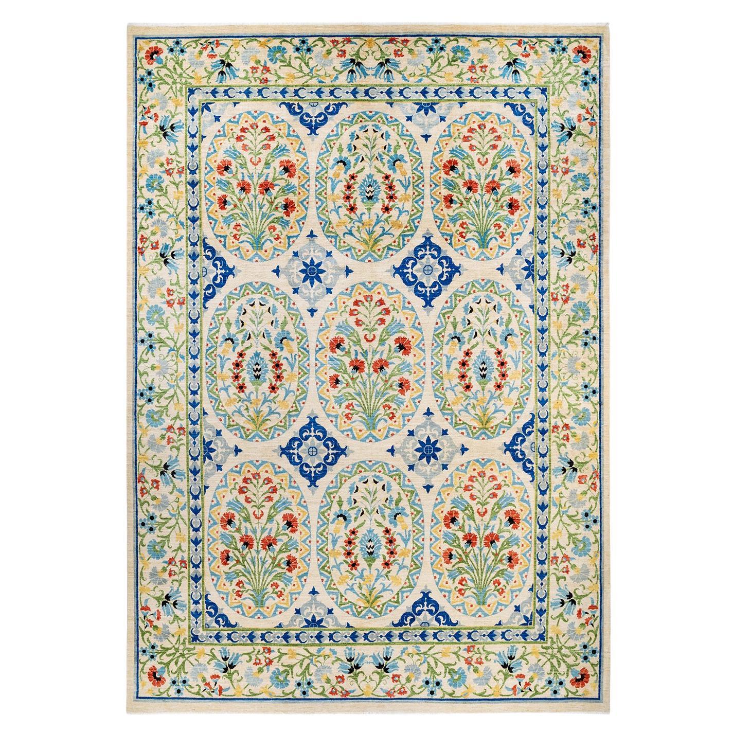 OneOfAKind Hand Made Contemporary Suzani Ivory Area Rug For Sale at