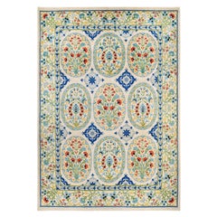 One-Of-A-Kind Hand Made Contemporary Suzani Ivory Area Rug
