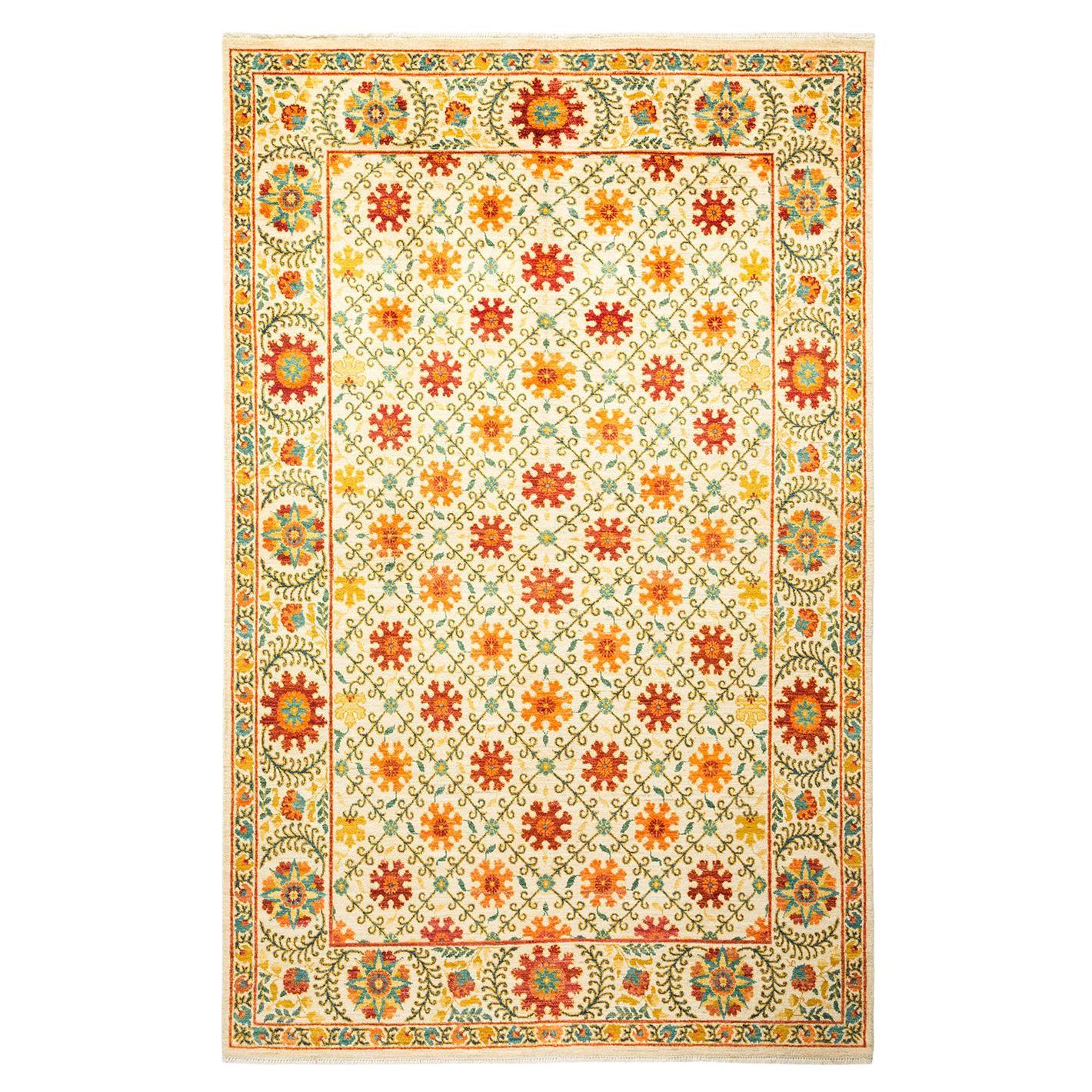 OneOfAKind Hand Made Contemporary Suzani Ivory Area Rug For Sale at