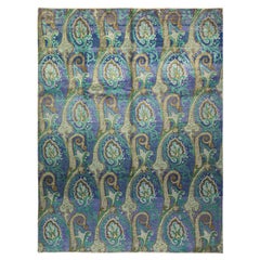One-of-a-Kind Hand Made Contemporary Suzani Light Blue Area Rug
