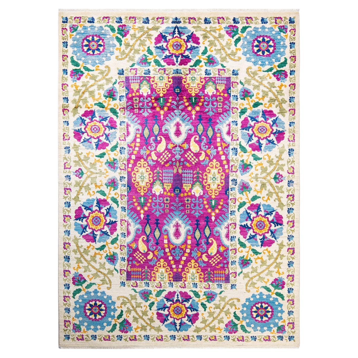One-Of-A-Kind Hand Made Contemporary Suzani Purple Area Rug