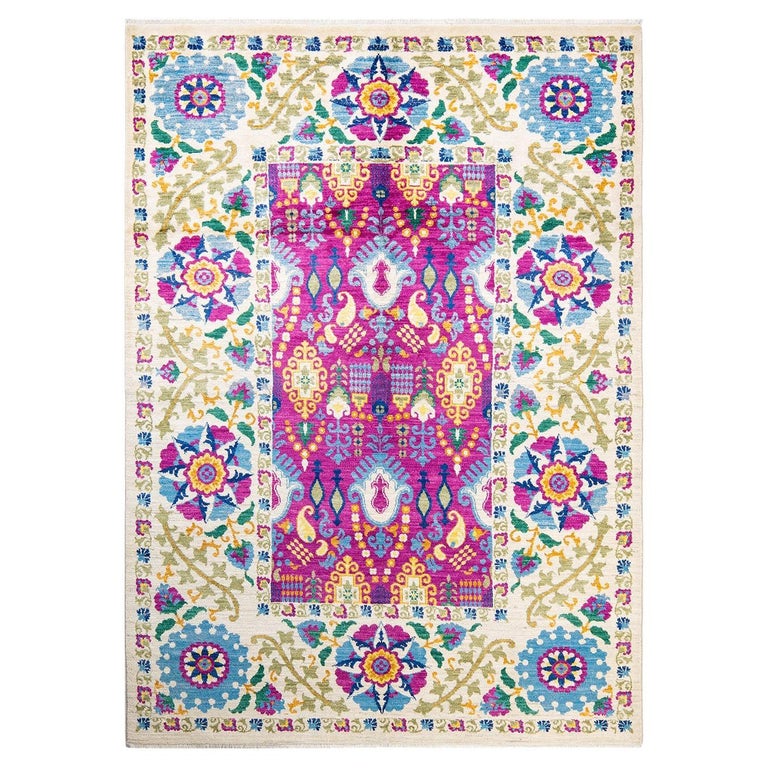 OneOfAKind Hand Made Contemporary Suzani Purple Area Rug For Sale at