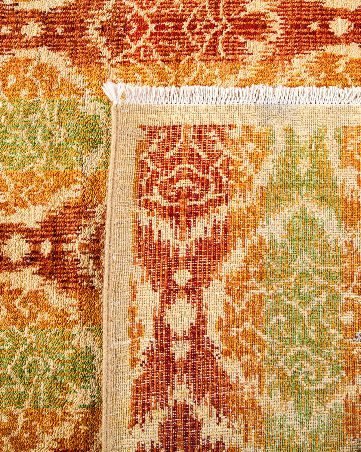 Hand-Knotted One-Of-A-Kind Hand Made Contemporary Suzani Yellow Area Rug For Sale