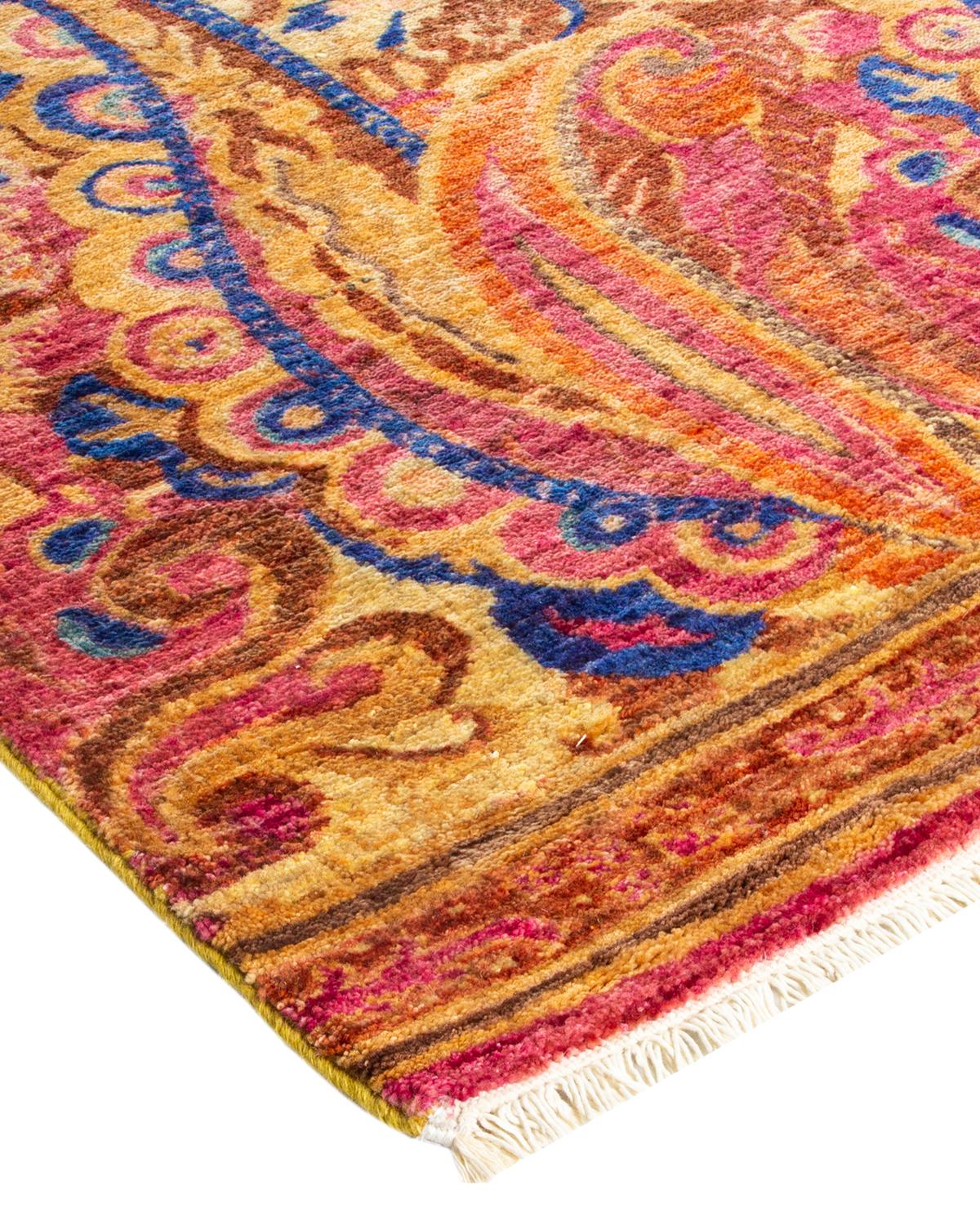 One-of-a-Kind Hand Made Contemporary Suzani Yellow Area Rug For Sale 1
