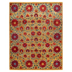 One-of-a-kind Hand Made Contemporary Suzani Yellow Area Rug