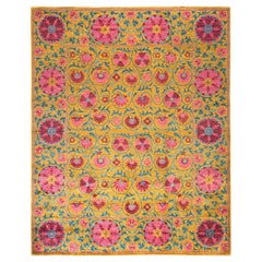 One-Of-A-Kind Hand Made Contemporary Suzani Yellow Area Rug