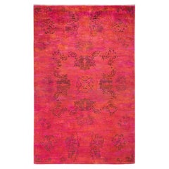 One-Of-A-Kind Hand Made Contemporary Vibrance Orange Area Rug