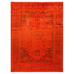One-of-a-Kind Hand Made Contemporary Vibrance Orange Area Rug