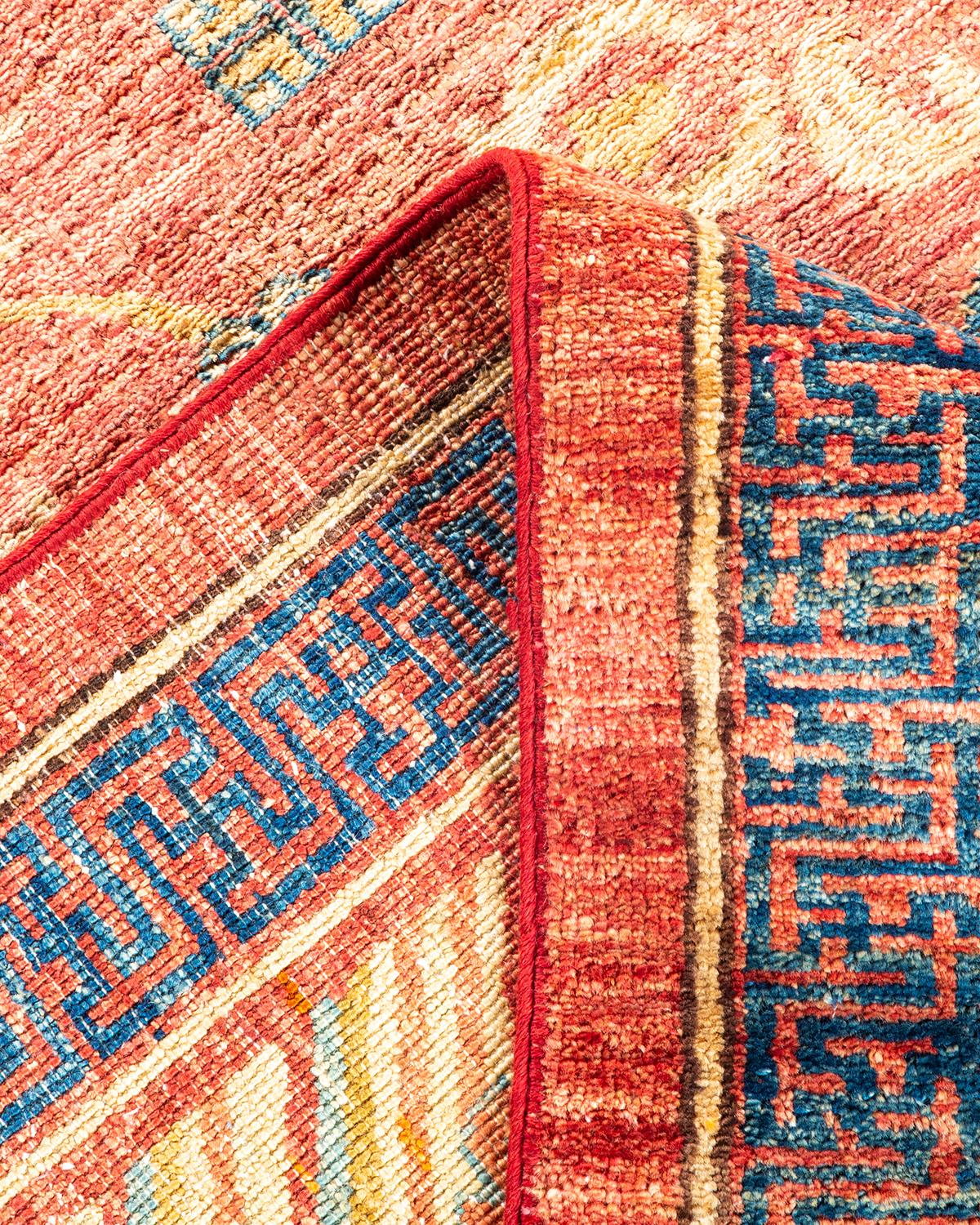 Pakistani One-of-a-kind Hand Made Traditional Khotan Orange Area Rug