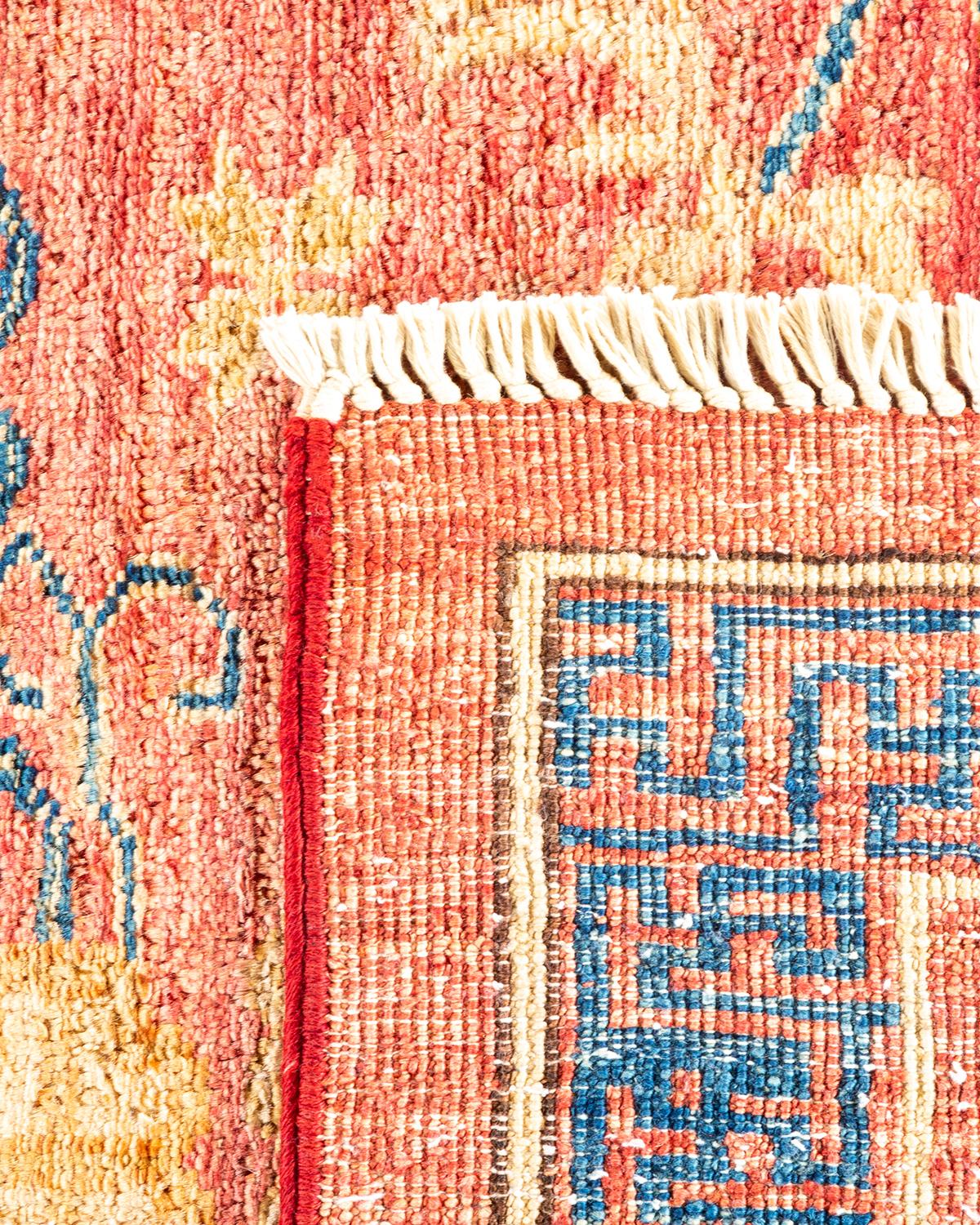 Hand-Knotted One-of-a-kind Hand Made Traditional Khotan Orange Area Rug