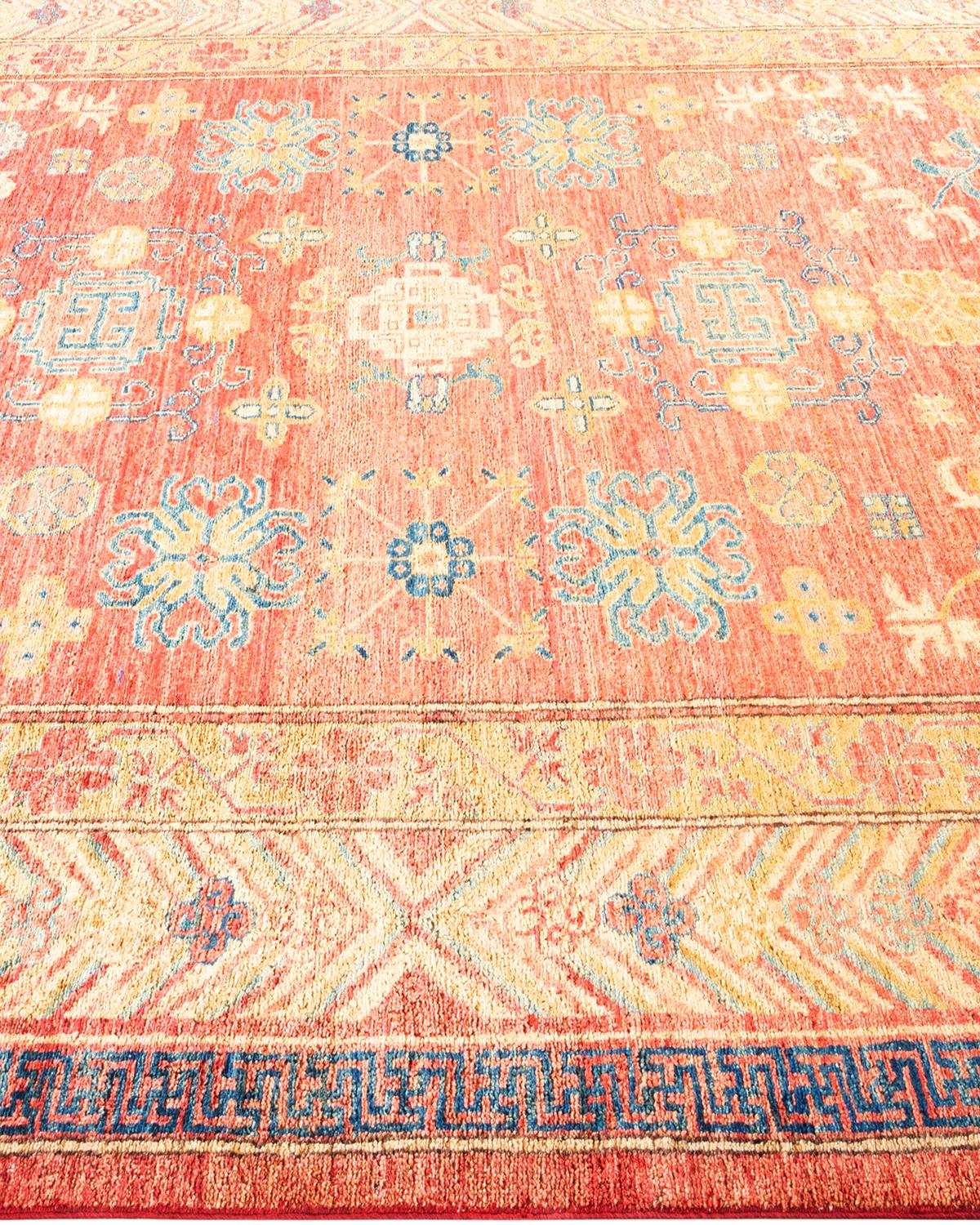 One-of-a-kind Hand Made Traditional Khotan Orange Area Rug In New Condition In Norwalk, CT