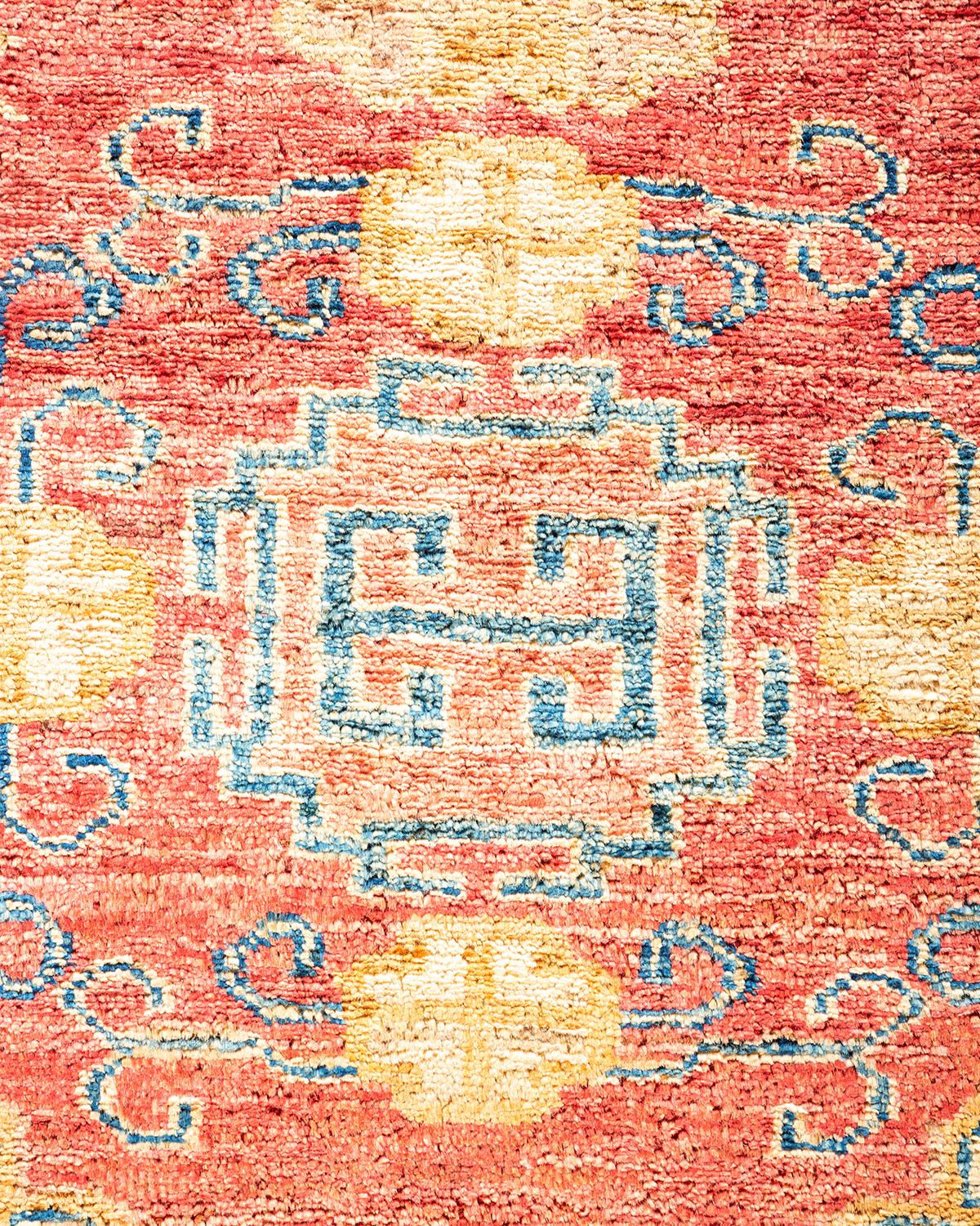 Contemporary One-of-a-kind Hand Made Traditional Khotan Orange Area Rug