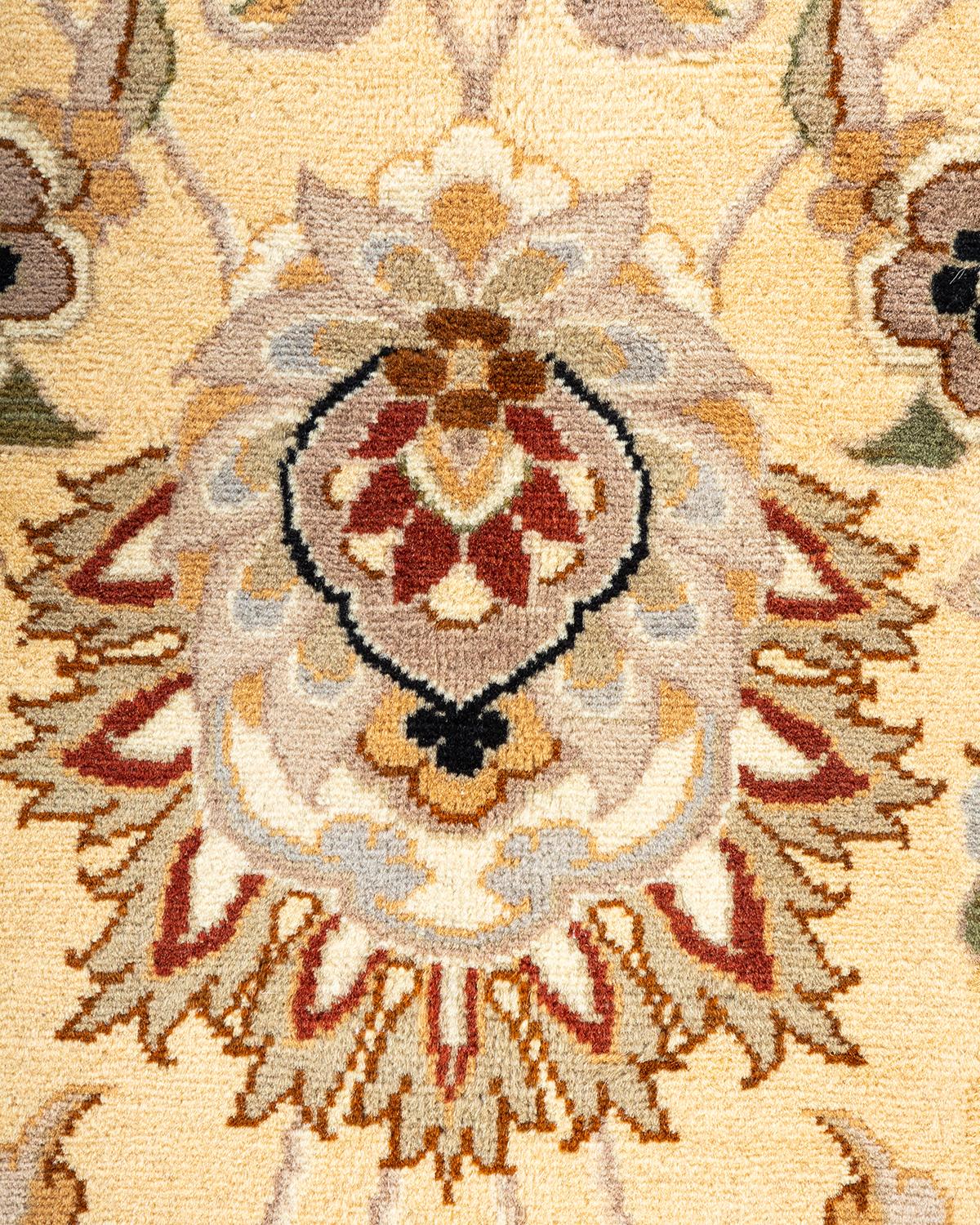 Contemporary One-Of-A-Kind Hand Made Traditional Mogul Beige Area Rug For Sale