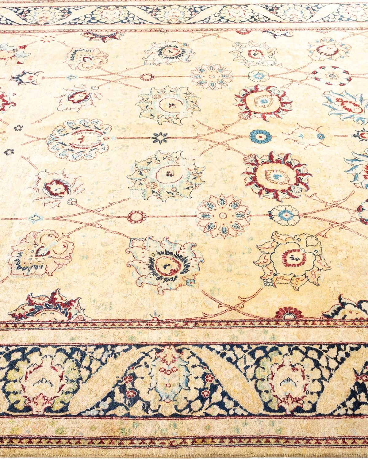 Contemporary One-of-a-kind Hand Made Traditional Mogul Beige Area Rug For Sale