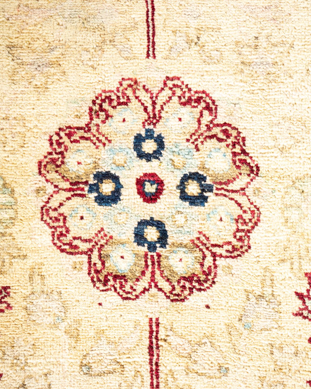 Wool One-of-a-kind Hand Made Traditional Mogul Beige Area Rug For Sale