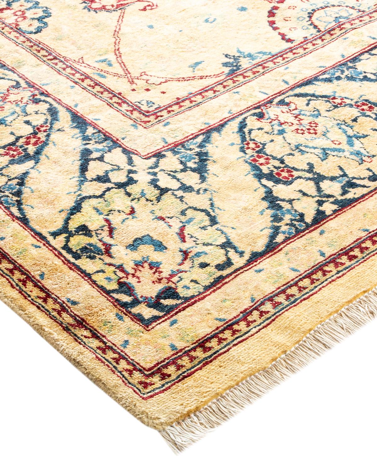 One-of-a-kind Hand Made Traditional Mogul Beige Area Rug For Sale 1