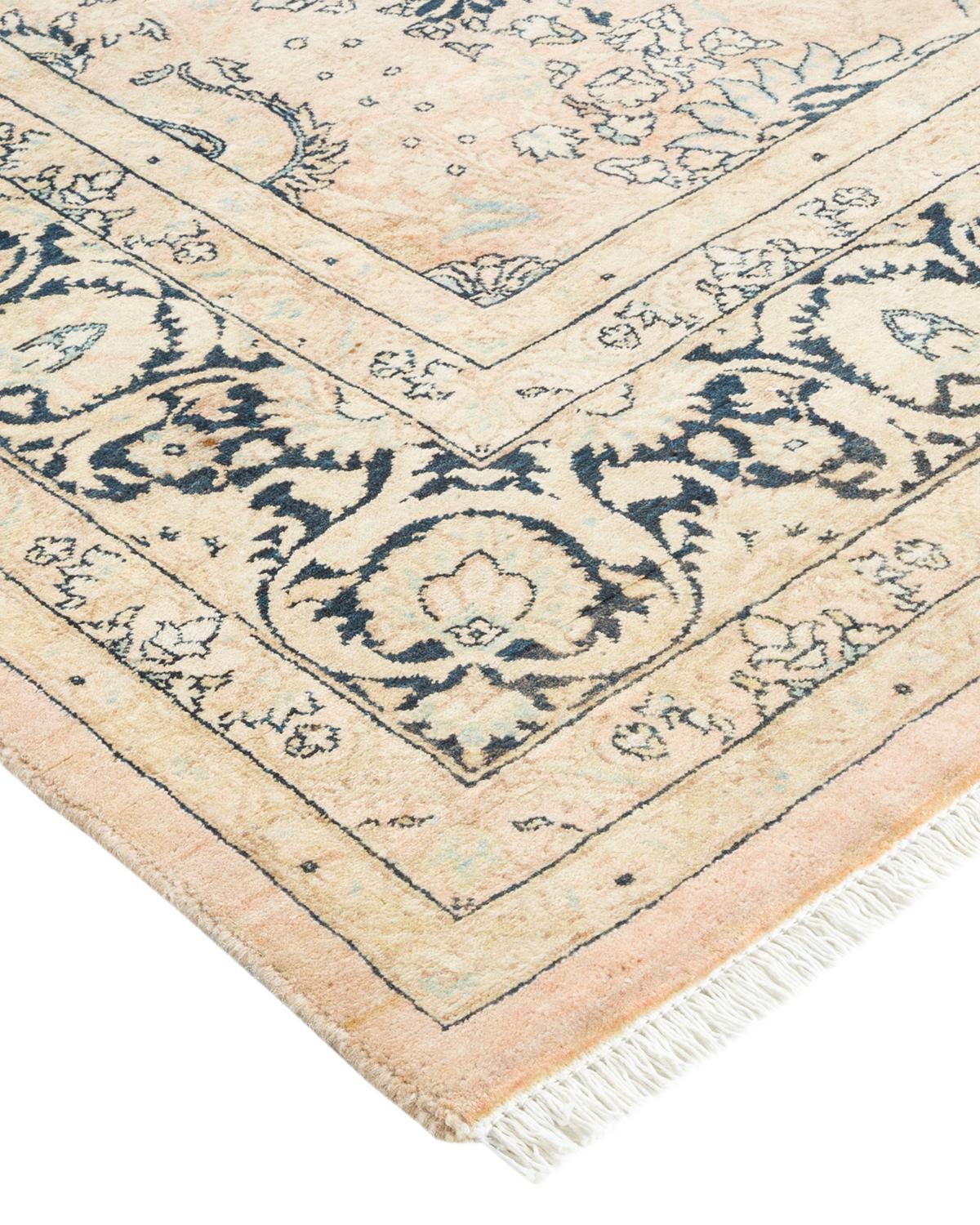 Handgefertigter, traditioneller Mogul-Beige-Teppich, Unikat (Wolle) im Angebot